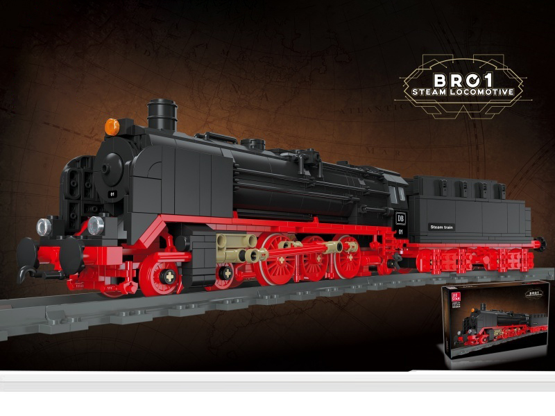 Building Blocks: German Br01 Steam Locomotive; Chinese-English Universal Box; 1173 PCS