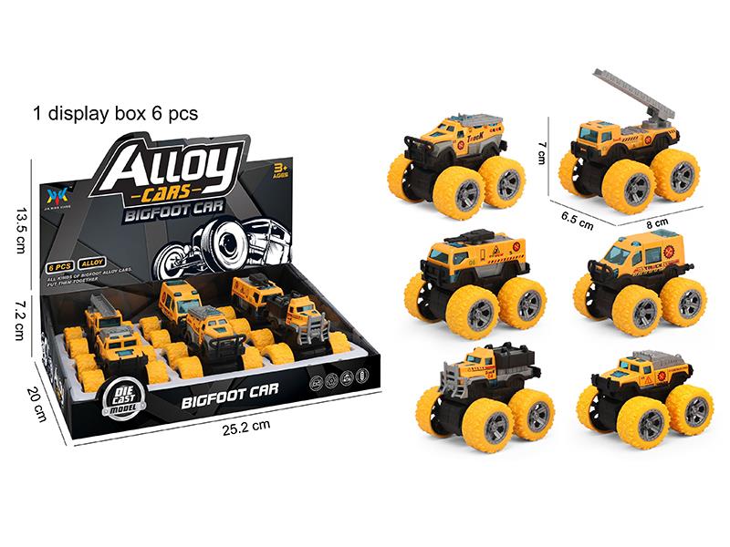 Pull Back Alloy Big Wheel Engineering Trucks 6pcs