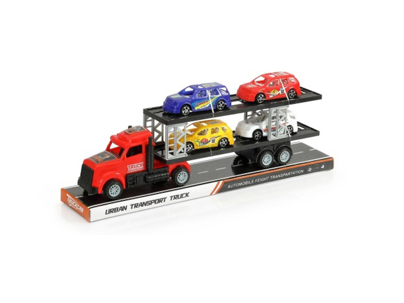 An Inertial American Tractor Truck Is Carrying Four Grand Racing Cars