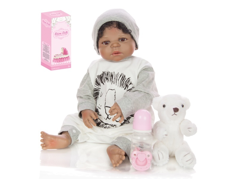 56Cm Rebirth Doll High-Fidelity Baby Doll (Wig) With Milk Bottle, Magnetic Pacifier, Diaper, Birth Card, Plush Bear