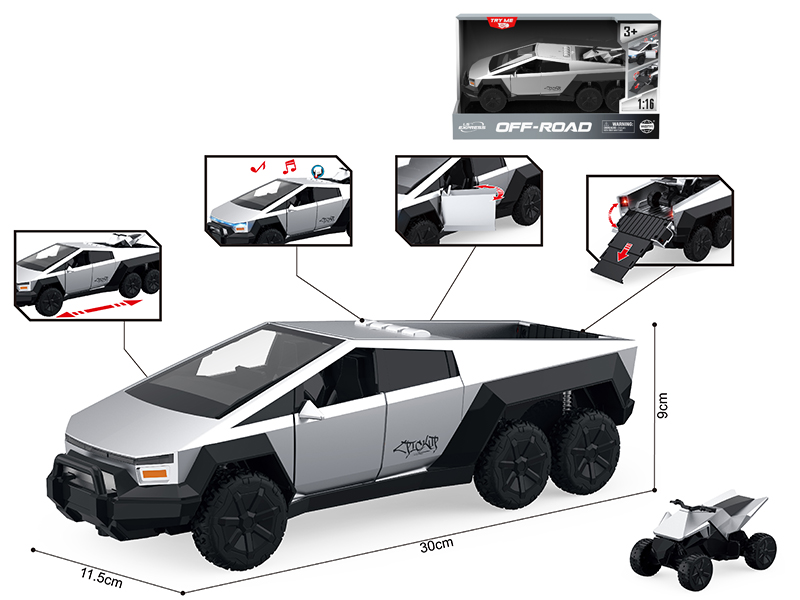 Friction 6-Wheel Tesla Car(Sound And Lights, Can Open The Door, With Small Motorcycle)