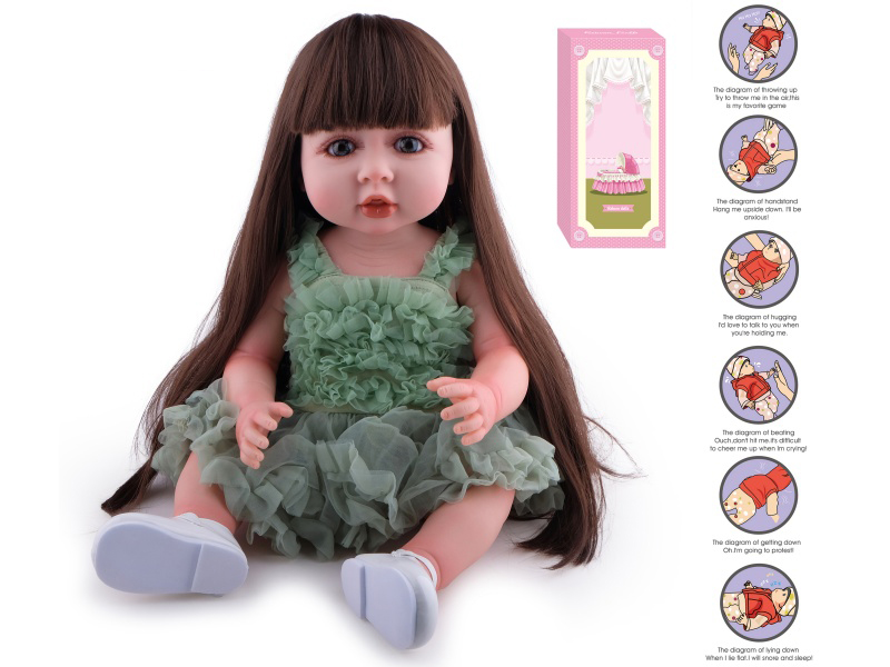 55cm Soft Plastic Reborn Doll(Wig Sheath) With Feeding-Bottle, Magnetic Pacifier, Diaper, Birth Card, With Gravity-Sensing Sound-Emitting Function