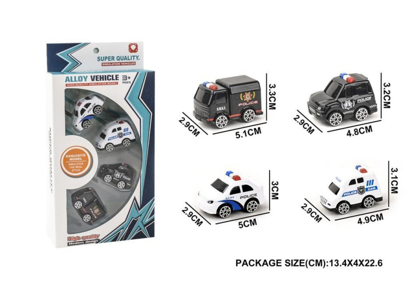 4 Pieces Of Sliding Police Car Alloy Vehicle