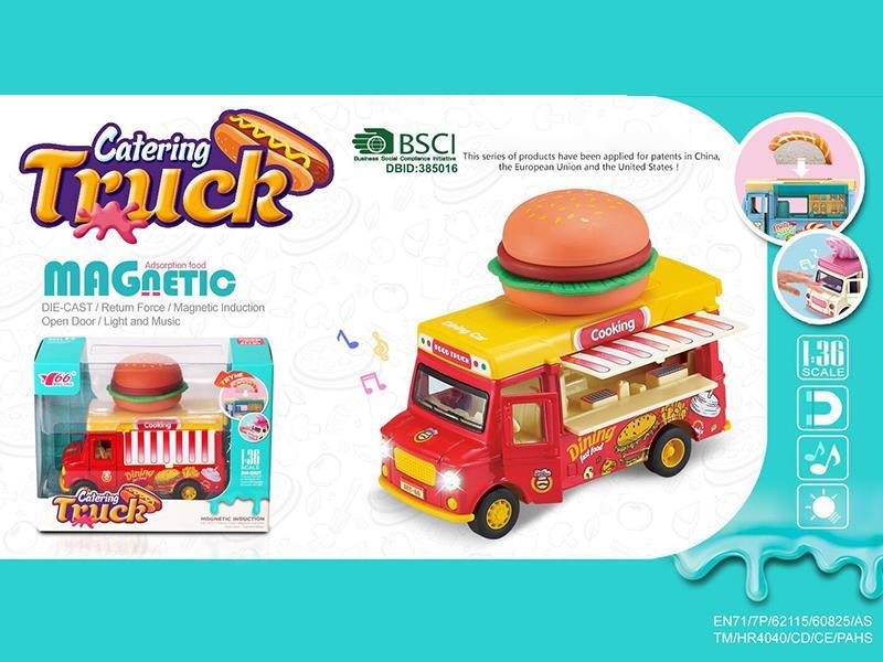 1:36 Q Version Alloy Pull Back Open Door Induction Food Truck With Lights And Music