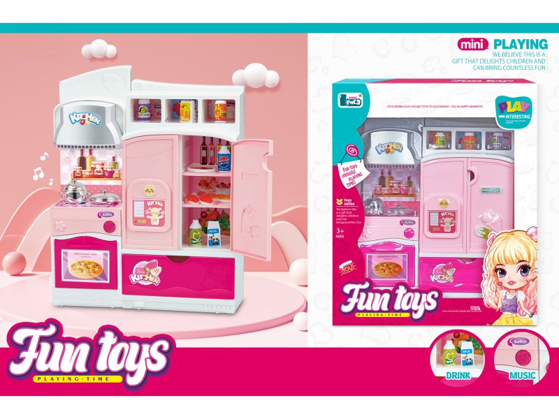 Cartoon Cabinet Stove + Refrigerator
