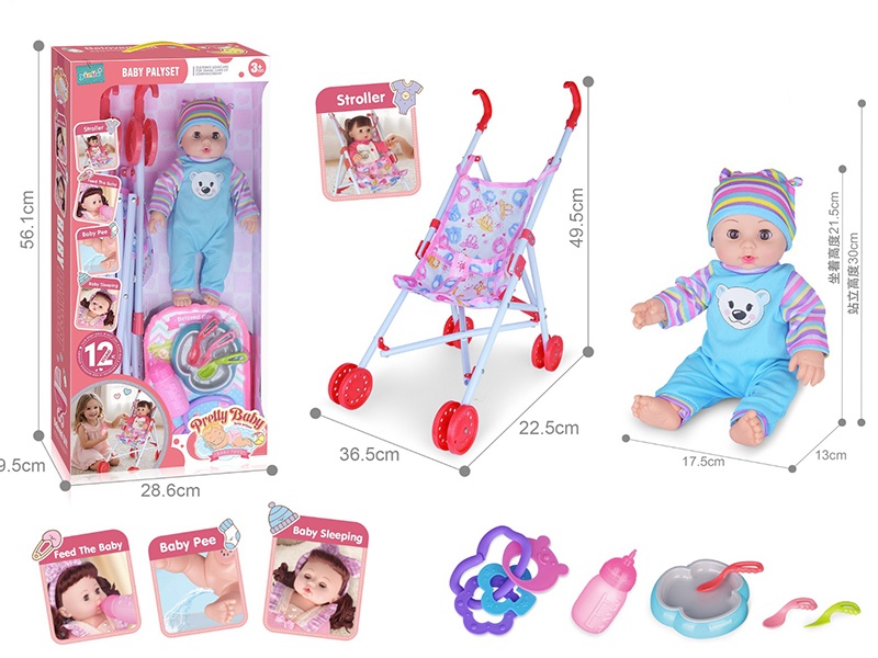 14-Inch Hollow Doll With Cart With 12-Tone Ic