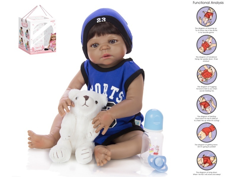 56Cm Rebirth Doll High-Fidelity Baby Doll (Ordinary Pp Car Hair) With A Milk Bottle, Magnetic Pacifier, Diaper, Birth Card, Plush Bear, And Gravity Sensing Sound Function