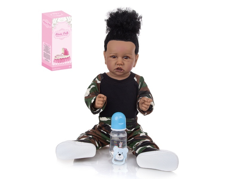 58Cm Reborn Soft Rubber High-Fidelity Baby Doll (Ordinary Pp Car Hair) With Baby Bottle, Magnetic Pacifier, Diaper, Birth Card, Shoes