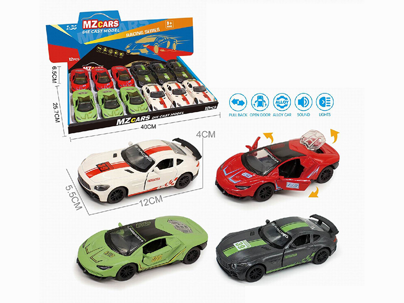1:36 Pull Back Alloy Sports Car(3 Doors Can Open)(With Sound And Lights) 12pcs