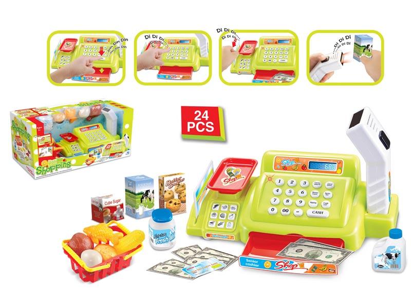 The cash register with the scanner set shopping with light & sound without battery