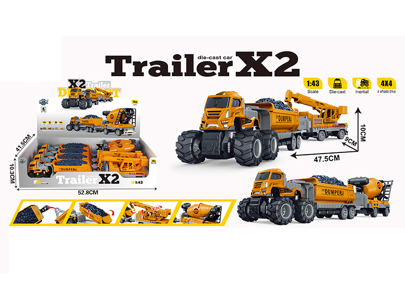 4WD Friction Alloy Double Engineering Trailer(4PCS)