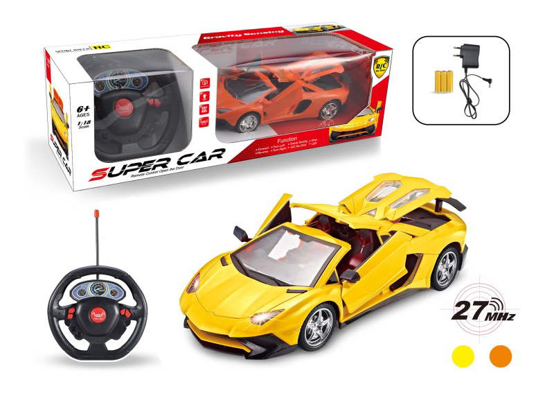 1:18 Lamborghini Roof Remote Control Car With Four Doors (Equipped With A Large Steering Wheel Remote Control, Charger, Rechargeable Battery)