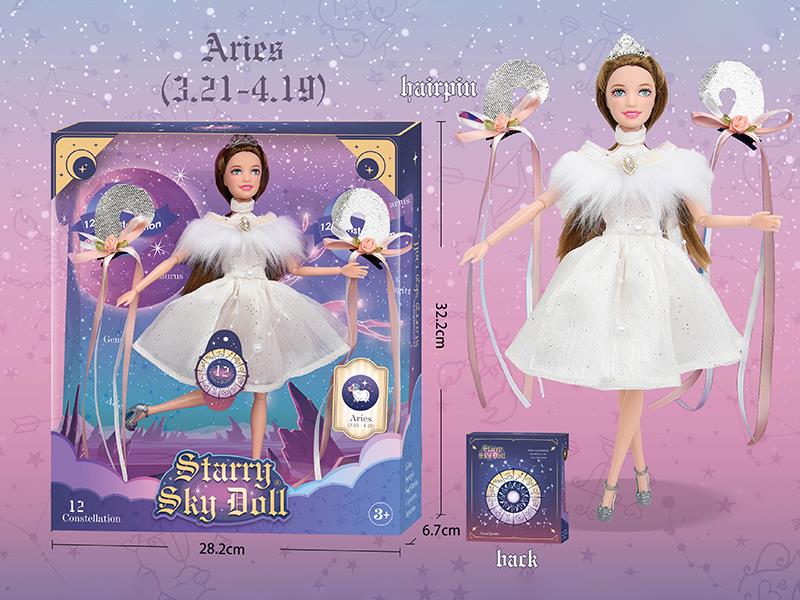 11.5 Inch 12-Joint Constellation Fashion Doll - Aries(3.21-4.19)With 2 Hairpins, Crown