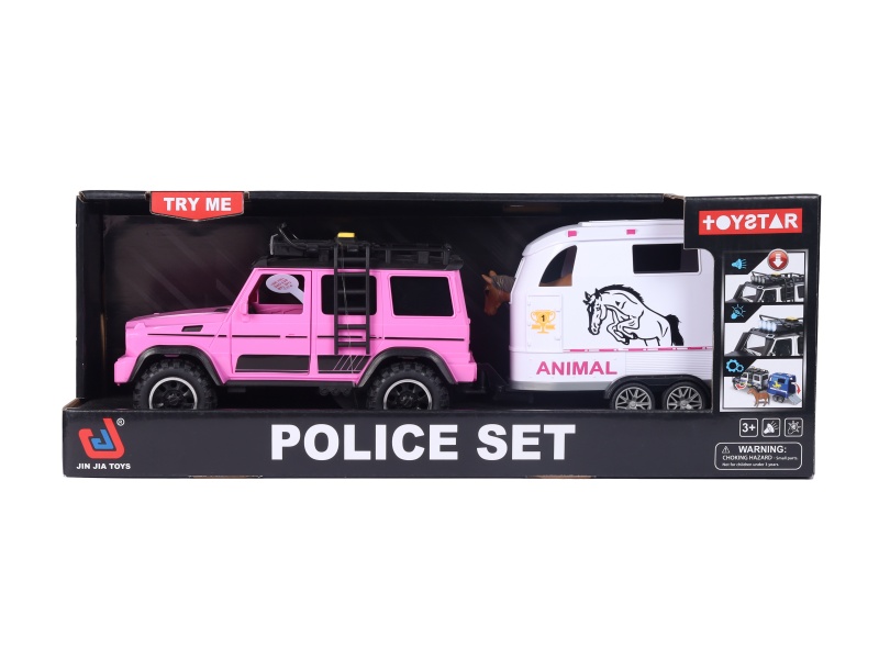 1:14 Girl Off-Road Vehicle + Trailer + Horse (Functions: Inertia, Sound, Light, Door Opening)