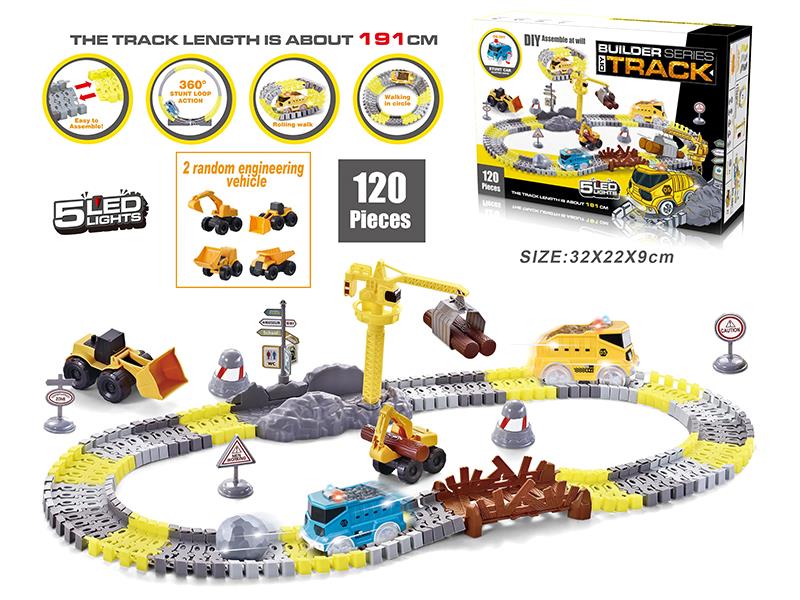 Electric Engineering Car DIY Track With Lights 120PCS(Not Included Batteries)