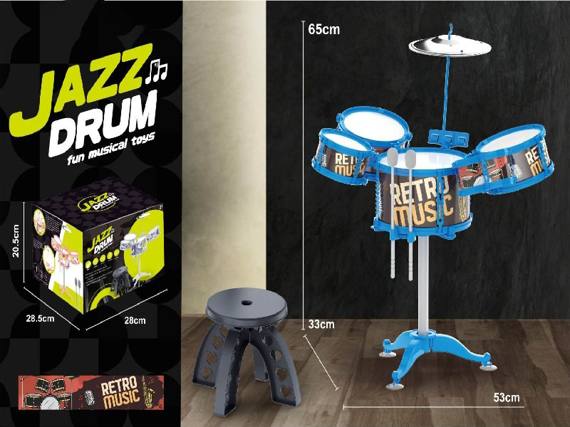 5 Drums, 1 Cymbal, Blue Circle, Jazz Drum Stand + Stool (2 Drums 1+4 Drums 2+5 Drums 2)