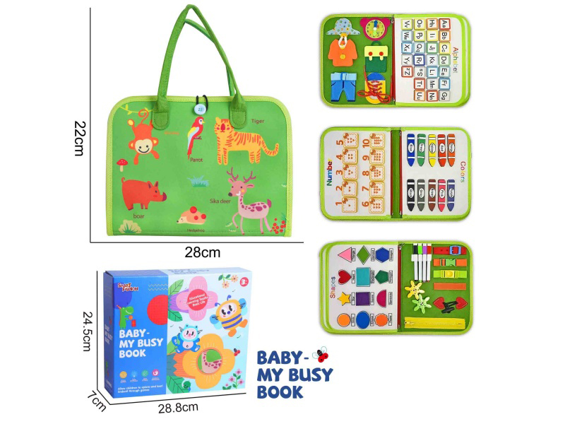 Montessori Early Childhood Education And Intelligence Development - Felt Green 5-Page Wildlife Busy Edition