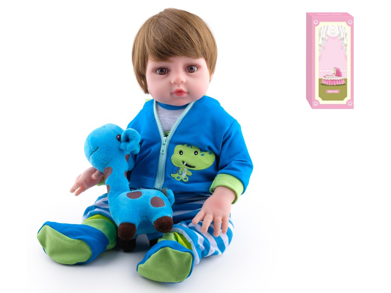 45cm Soft Plastic Reborn Doll(Wig Sheath)With Feeding-Bottle, Magnetic Pacifier, Diaper, Birth Card, Giraffe
