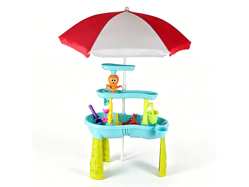Three Level Waterfall Beach Table Set With Beach Umbrella