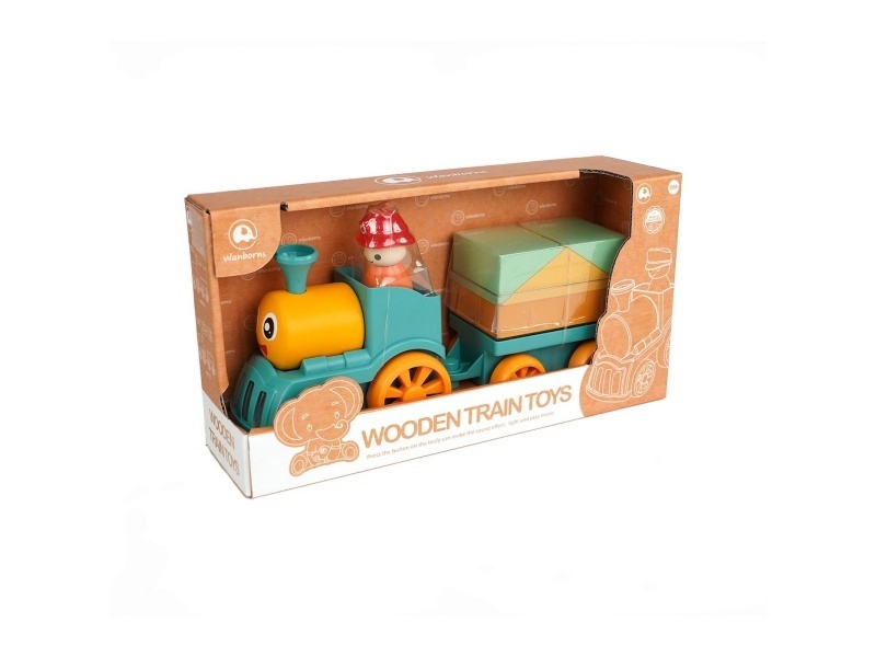 Wooden Train With Music Lighting Package Electric Tow Single Bucket Building Blocks 2 Mixed