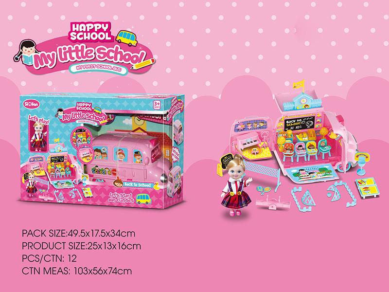 School Bus Classroom Scene Girl Play House Toys