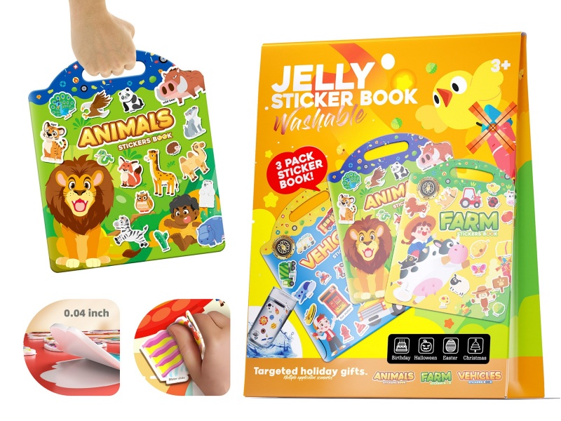 (Vehicles/Animals/Farm)3 Jelly Sticker Book + Gift Bag