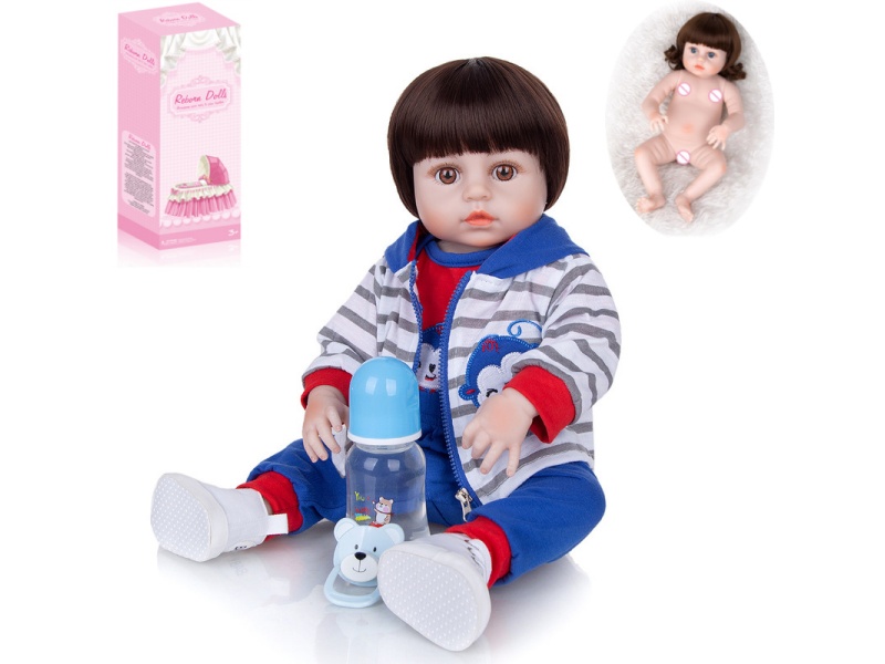 45cm High Simulation Reborn Doll (Wig Sheath)With Feeding-Bottle, Magnetic Pacifier, Diaper, Birth Card