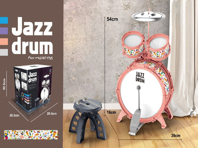 3 Drums, 1 Cymbal, Pink Circle, Pink Collar + Stool