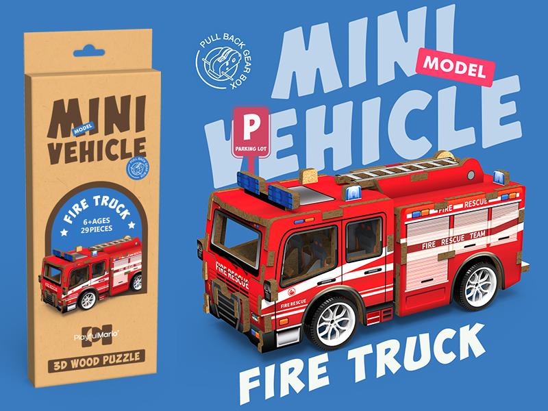 Mini Wooden 3D Puzzle - Fire Truck