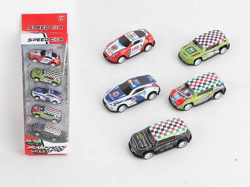 5pcs Pull Back Iron Car(Race Car,Police Car)