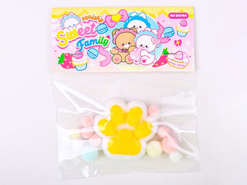 Jelly Kneading Fun Double-Layer Color Medium Size Cat Paw Flocking Powder + Hairball + Clip