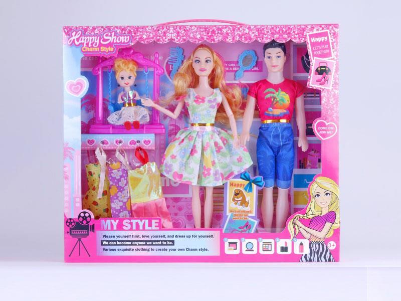 A Family Of Three Is Wearing 11.5-Inch Live Joint, Realistic And Fashionable Dolls With Clothes, Swings, Combs And Shoes