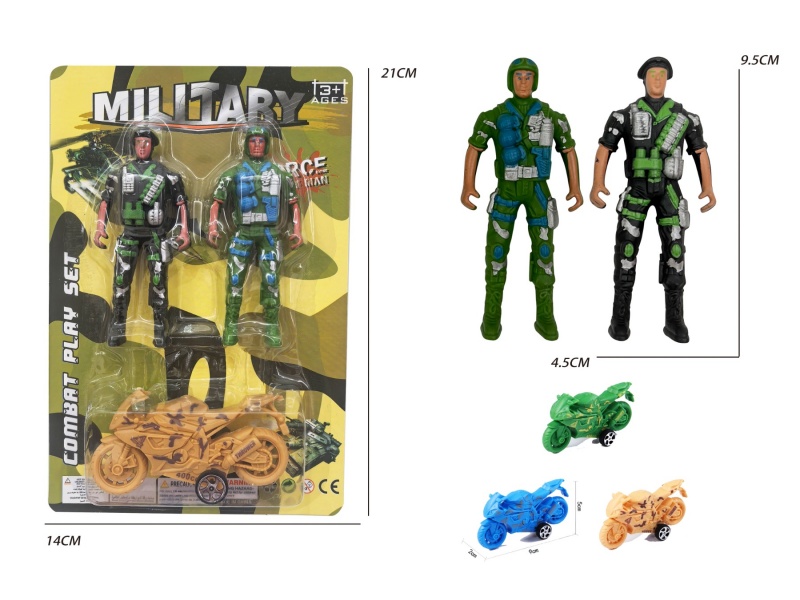 2 (Green/Black) Soldiers With Motorcycles