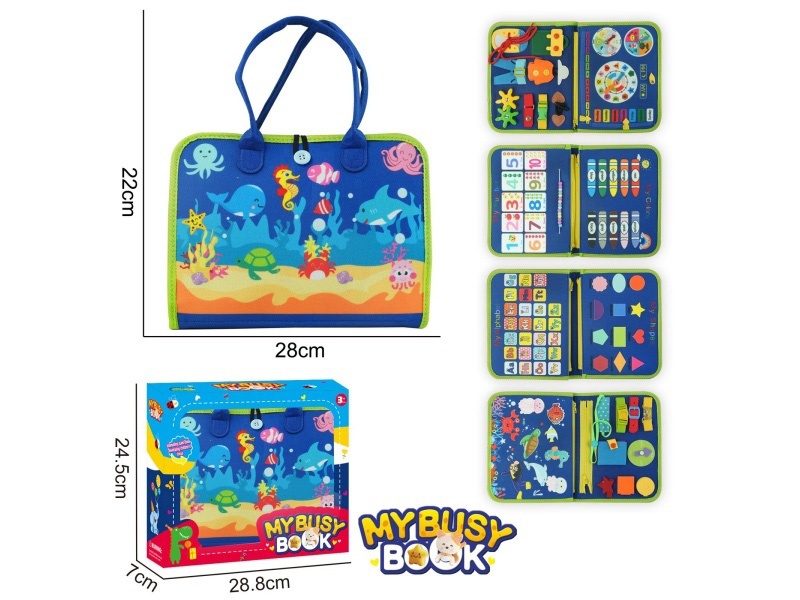 Montessori Early Childhood Education And Intelligence - A 5-Page Felt Book With A Gemstone Blue Ocean And A Busy Schedule