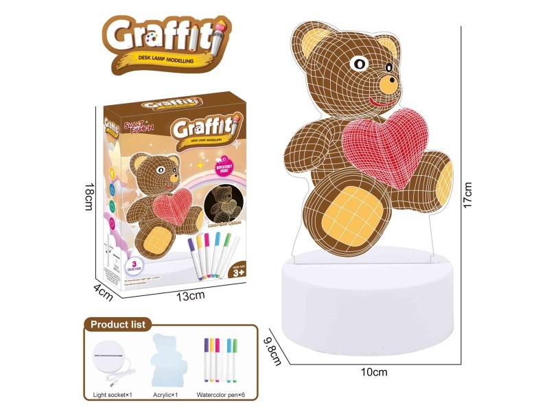 Diy Painted Night Light (Heart Bear, 6 Watercolor Pens)