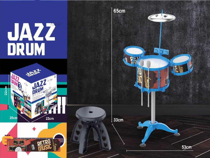 3 Drums, 1 Cymbal, Blue Circle, Jazz Drum Stand + Stool (3 Drum 1+5 Drum 2)