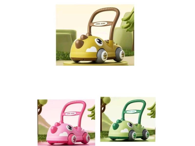 The Dinosaur Walking Walker Is Yellow, Pink And Green