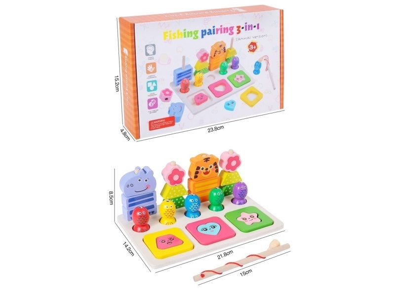 Wooden Fishing Matching Three-In-One (Animal)