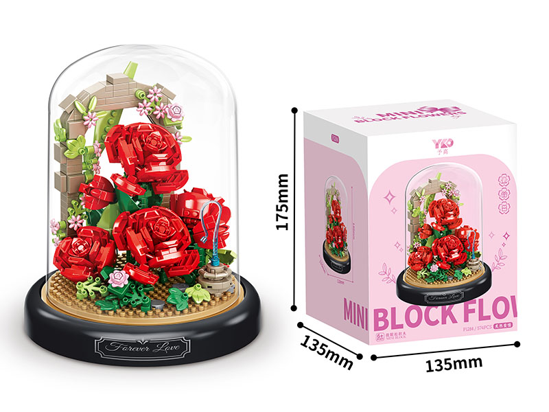 Red Rose Building Blocks(With Transparent Cover + Black Base)574pcs