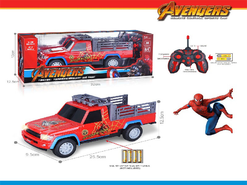 27Mhz 1:18 Five-Way With Front Headlights One-Click Demonstration Of Uv-Printed Spider-Man Pickup Truck Remote Control (Electricity Not Included)