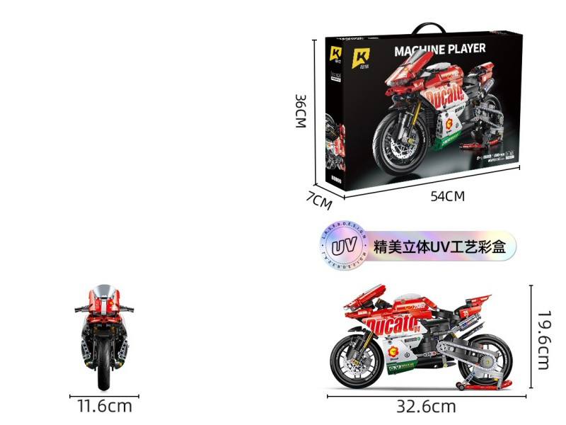 1:10 Red And White Ducati 868Pcs Compatible With Lego Small Block Motorcycles