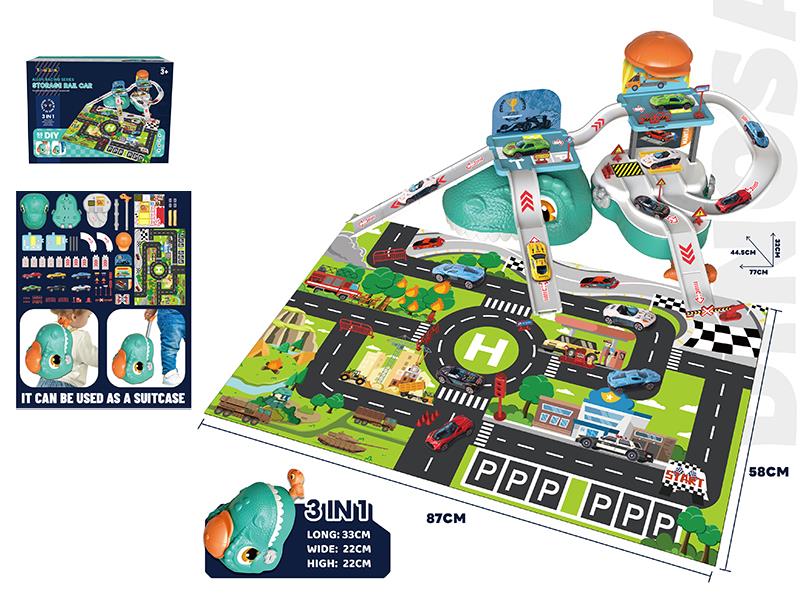 Alloy Racing Car Series Dinosaur Storage Parking Lot(With 6 Alloy Cars)