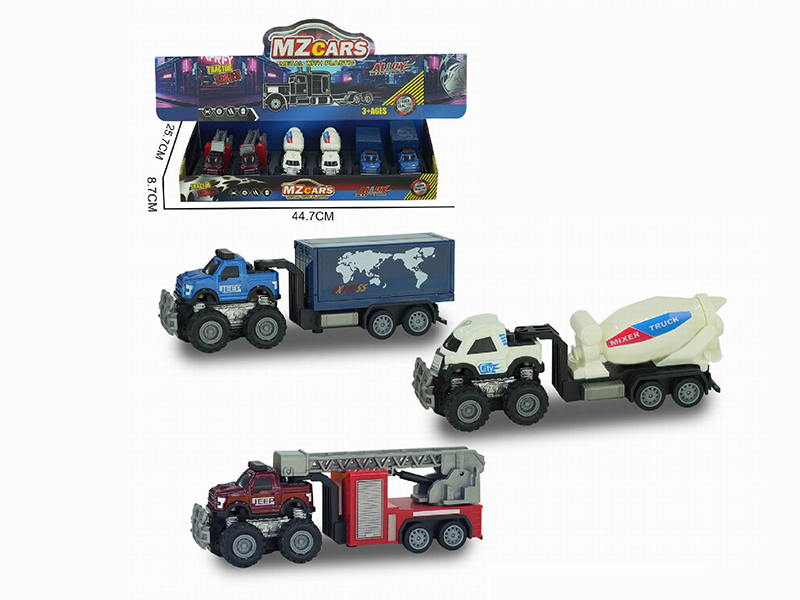 1:36 Double Friction Alloy Off-Road City Trailer 6pcs