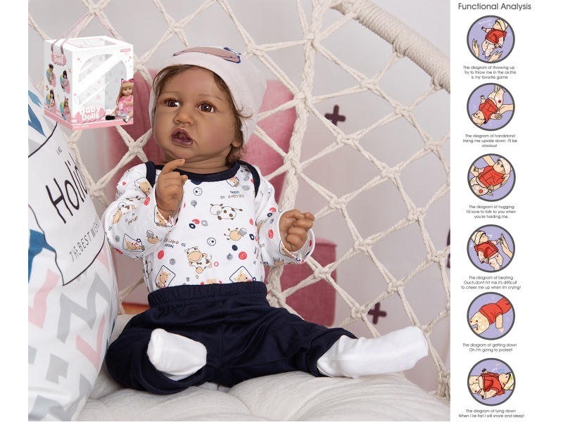 58Cm Reborn Doll, Highly Realistic Baby Doll (Realistic Fetal Hair) With A Bottle, Magnetic Pacifier, Diaper, Birth Card, And Gravity Sensing Sound Function