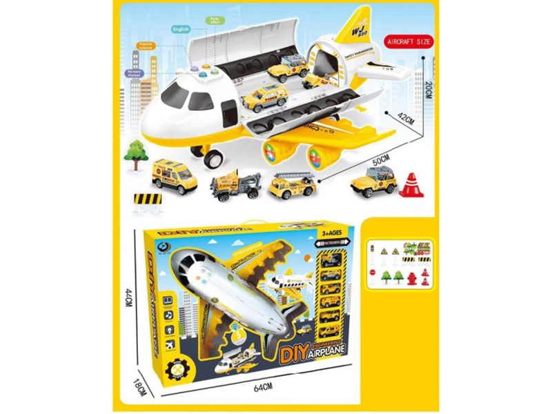 Engineering Storage Aircraft With Lights, Music And 6 Cars With Maps