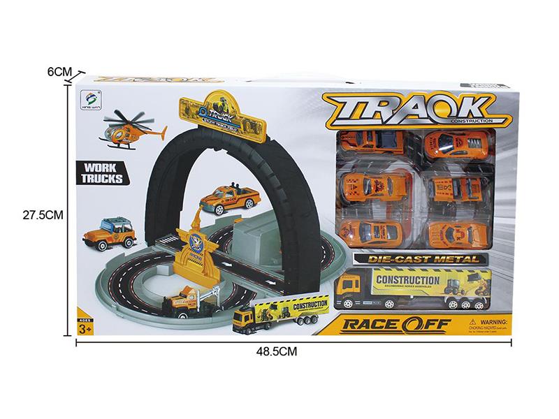 Mini Alloy Work Trucks Toy Deformable Tire Parking Lot Set