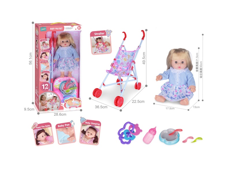 14-Inch Hollow Doll With Cart With 12-Tone Ic