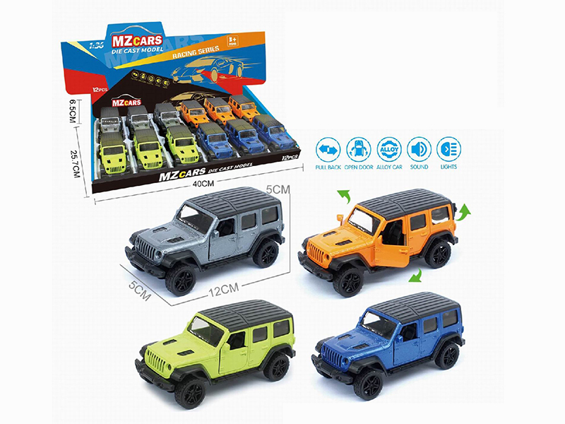 1:36 Pull Back Alloy Off-Road Vehicle(3 Doors Can Open)(With Sound And Lights) 12pcs