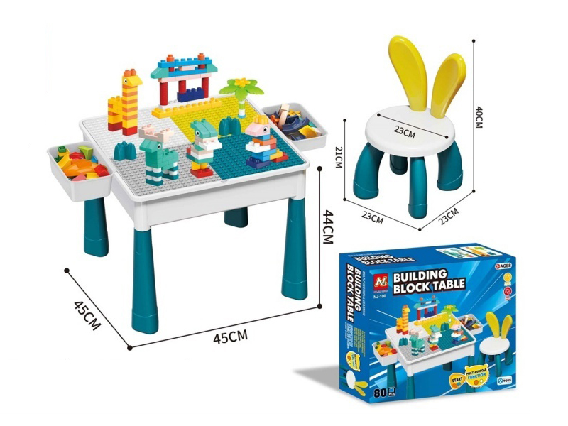 45*45 Building Block Table Full Large Panel 1 Table + 1 Chair C-Style Rabbit Chair + 2 Storage (3-Number) + 80 Diy (C-Material)
