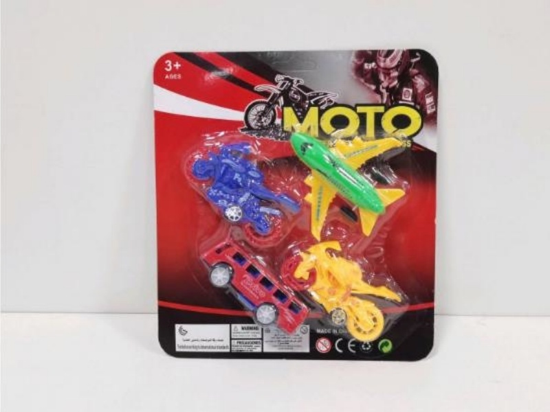 Sliding Solid-Color Passenger Aircraft, Bus And Motorcycle (4 Pieces)